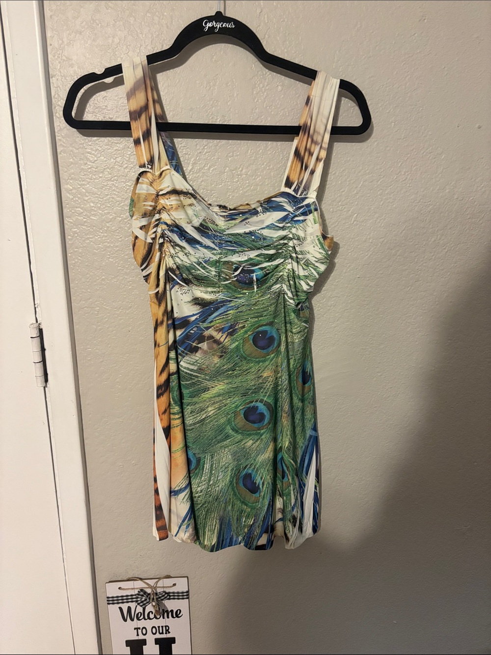 Reina Peacock Feather Print Dress